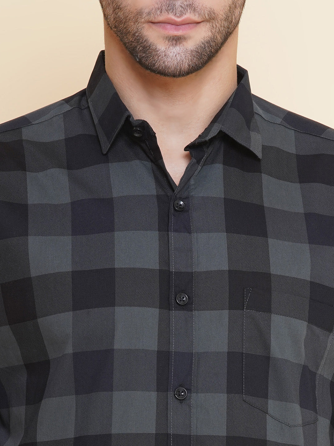 Louis Monarch Men Regular Fit Grey Checkered Spread Collar Casual Shirt